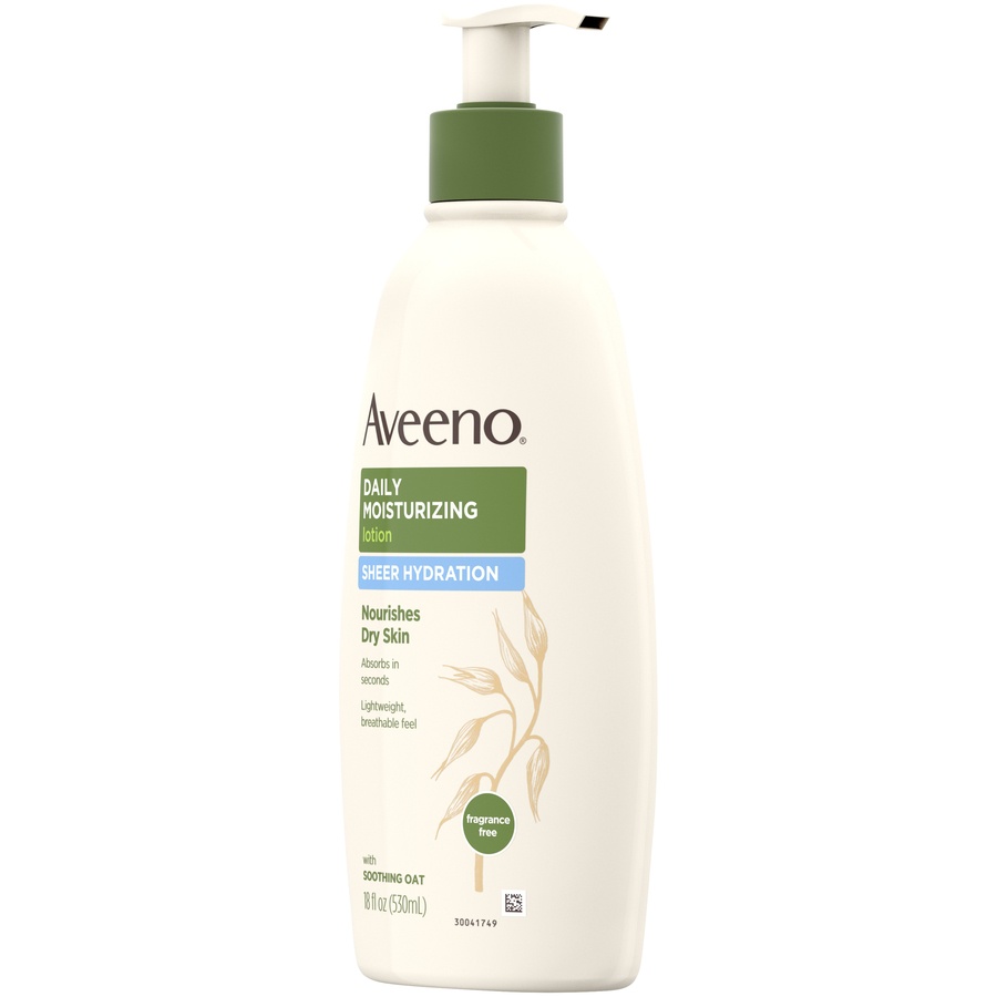 slide 6 of 6, Aveeno Sheer Hydration Daily Moisturizing Fragrance-Free Lotion with Nourishing Prebiotic Oat, Fast-Absorbing Body Moisturizer for Dry Skin with Lightweight, Breathable Feel, 18 fl. oz, 18 fl oz