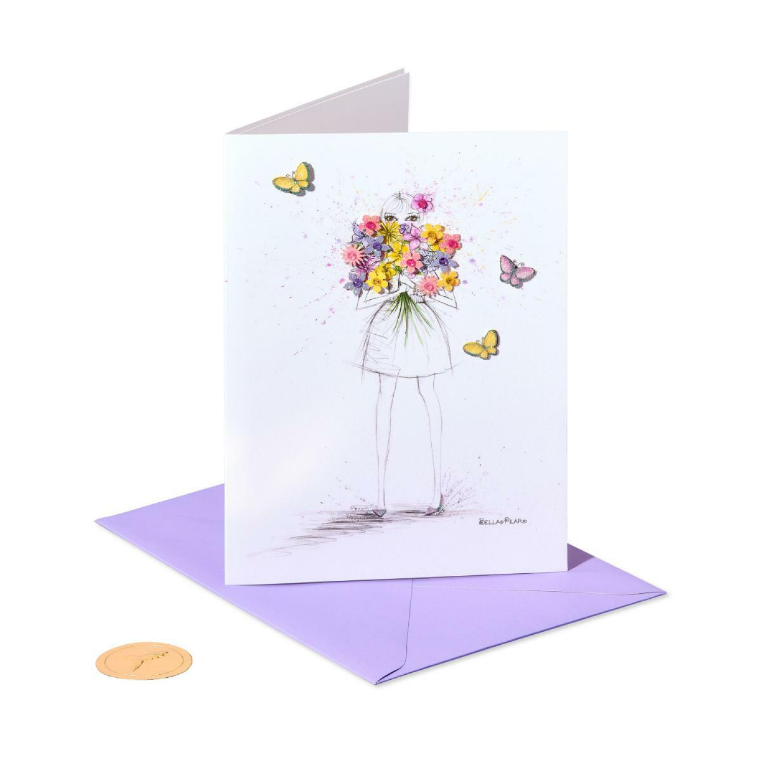 slide 4 of 4, Papyrus Mother's Day Card (Girl With Bouquet), 1 ct