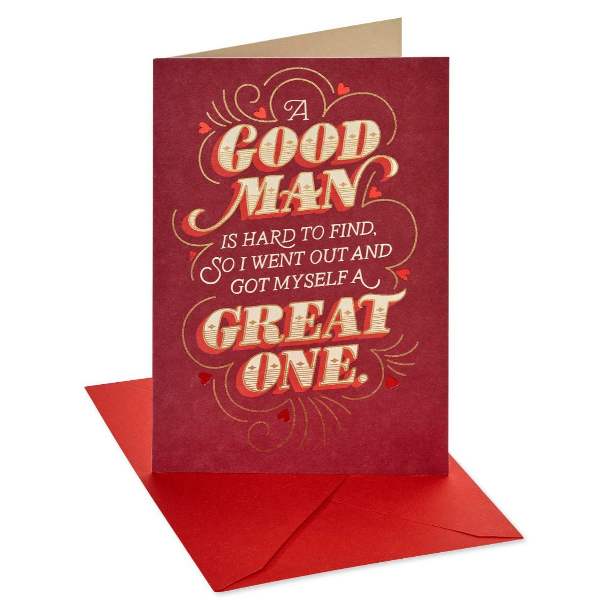 slide 1 of 5, Carlton Cards Valentine's Card 'Good Man' Lettering, 1 ct