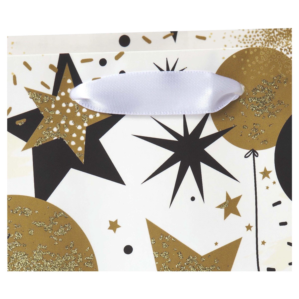 slide 6 of 13, American Greetings Celebrate someone special on any happy occasion with this shimmering gift bag! This medium gift bag features a contemporary design of balloons and stars in black and gold on a white background. The design is enhanced with light gold glitter. Perfect for gift-giving on birthday, kid''s birthday, congrats, new home, new job, promotion, retirement party, and more. Medium gift bags are perfect for wrapping special gifts like clothing, home decor items, toys, stuffed animals, electronics, and other hard-to-wrap presents. Top off the gift bag with coordinating tissue paper (sold separately) to complete your perfect package!, 1 ct