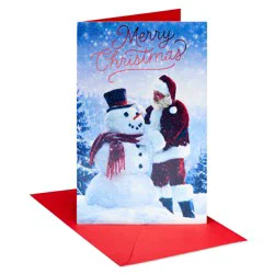 American Greetings Santa & Snowman Christmas Card