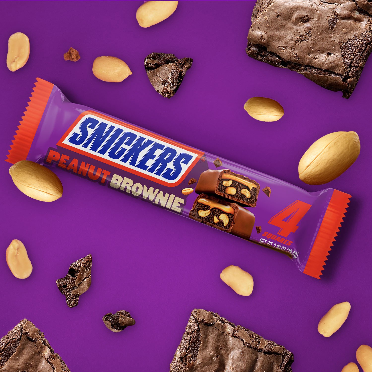 slide 2 of 8, SNICKERS Peanut Brownie Squares Candy Chocolate Bar, Share Size, 2.4 oz, 2.4 oz