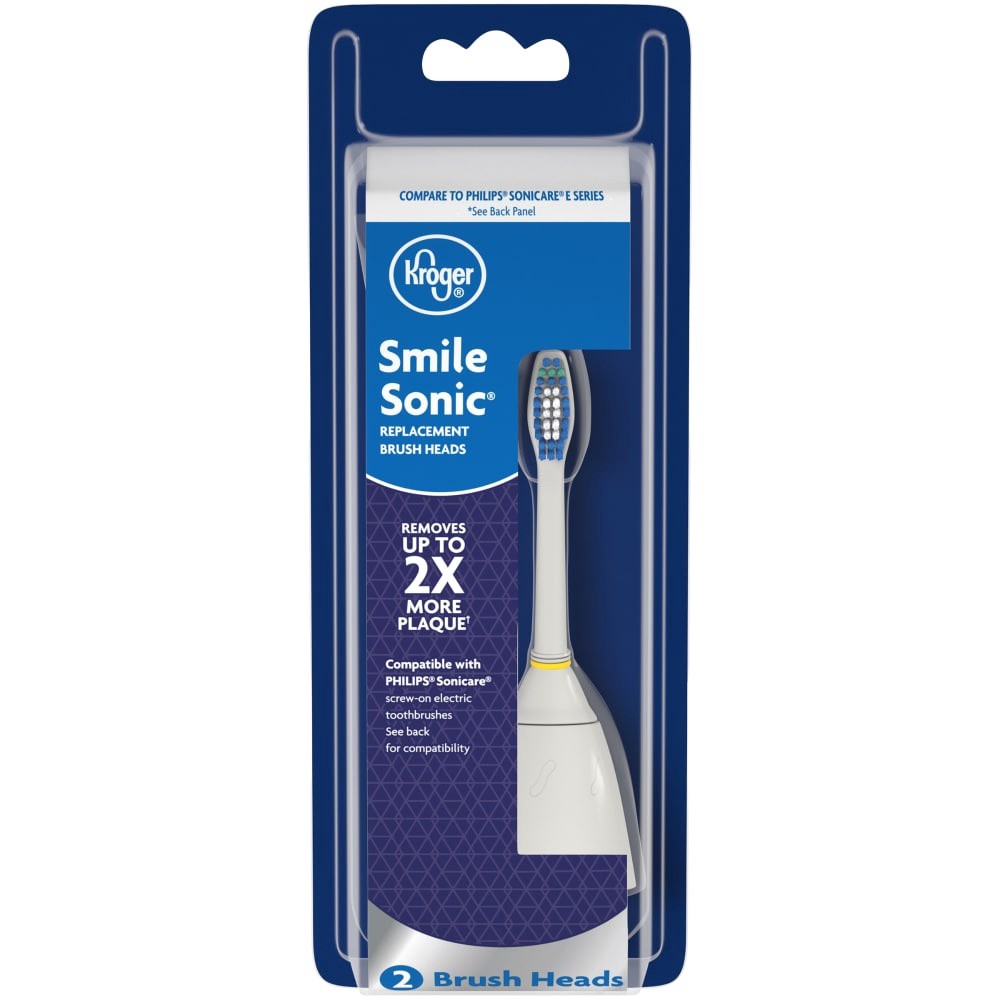 slide 1 of 5, Kroger Smile Sonic Replacement Brush Heads, 2 ct