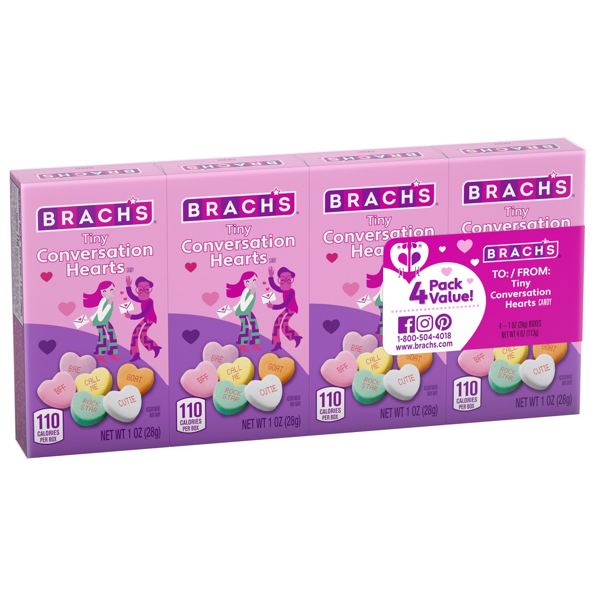 slide 11 of 13, Brach's Tiny Conversation Hearts Candy 4 Pack Value 4 - 1 oz Box, 4 ct