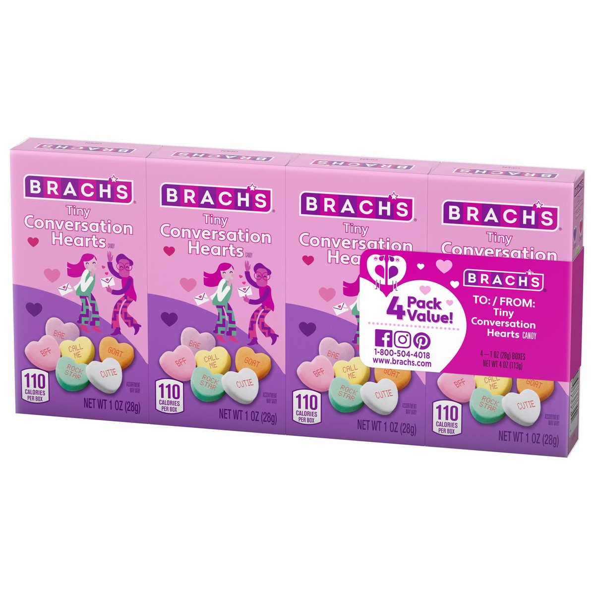 slide 9 of 13, Brach's Tiny Conversation Hearts Candy 4 Pack Value 4 - 1 oz Box, 4 ct