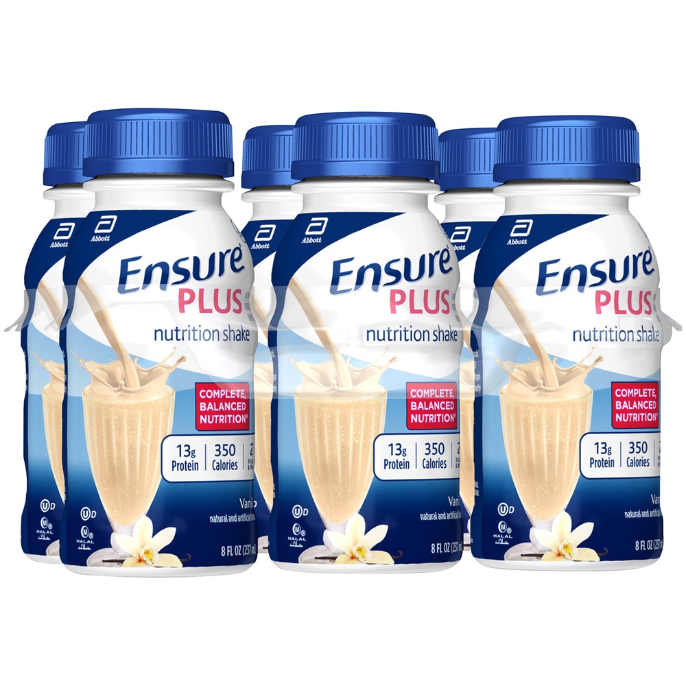 slide 2 of 5, Ensure Plus Nutrition Shake with 13 grams of high-quality protein, Meal Replacement Shakes, Vanilla, 8 fl oz, 6 count, 