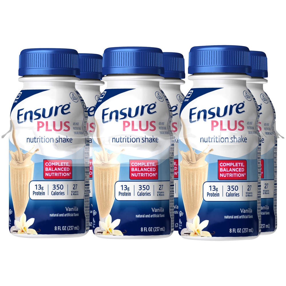 slide 3 of 5, Ensure Plus Nutrition Shake with 13 grams of high-quality protein, Meal Replacement Shakes, Vanilla, 8 fl oz, 6 count, 