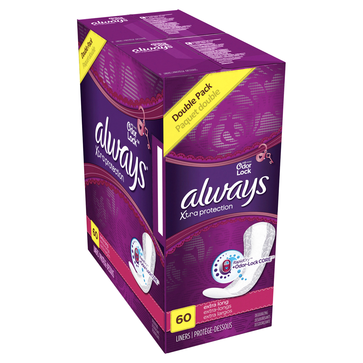 slide 2 of 6, Always Xtra Protection 3-In-1 Daily Panty Liners Extra Long 60 Ct, 60 ct