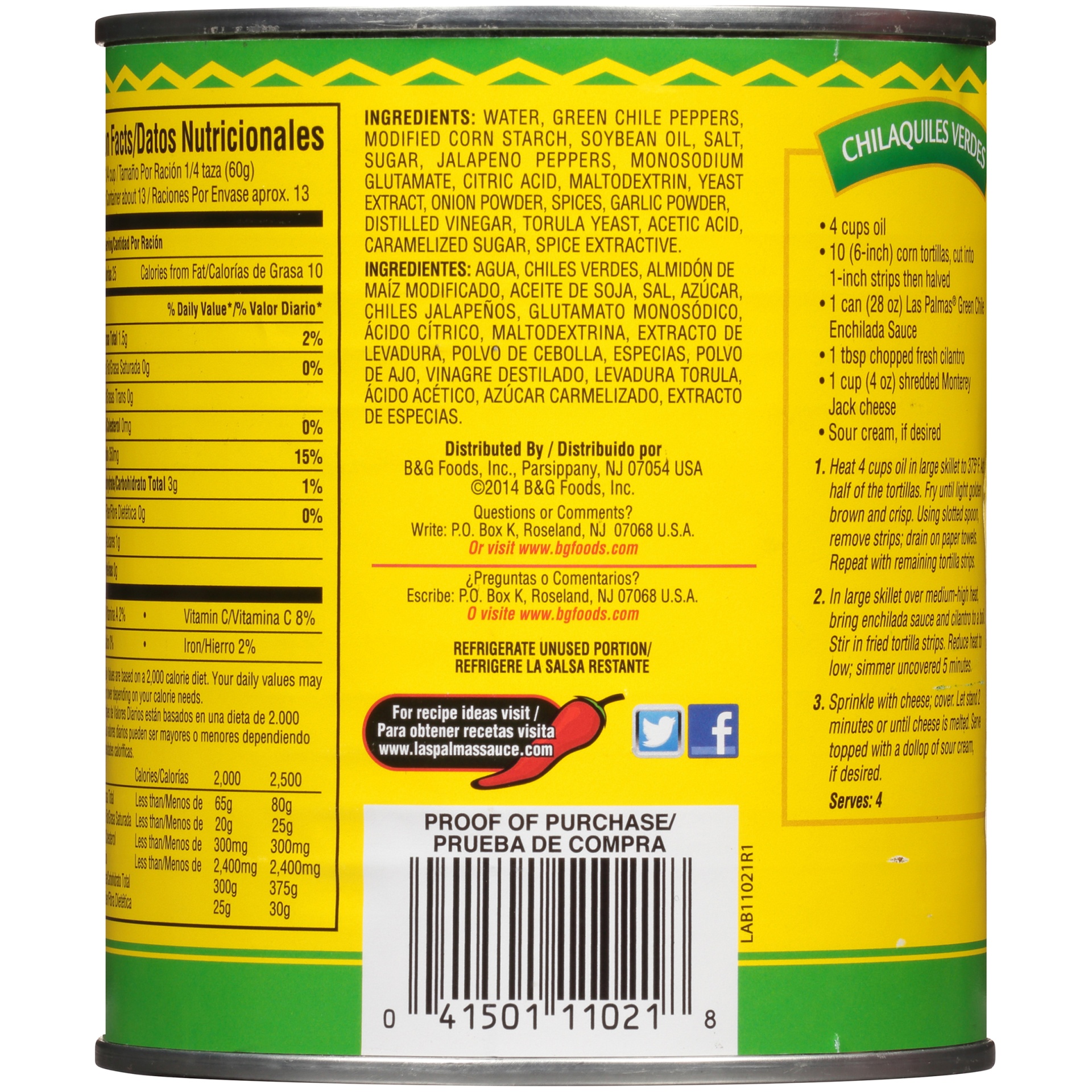 slide 2 of 6, Las Palmas Green Chile Medium Enchilada Sauce 28-oz, 1 ct