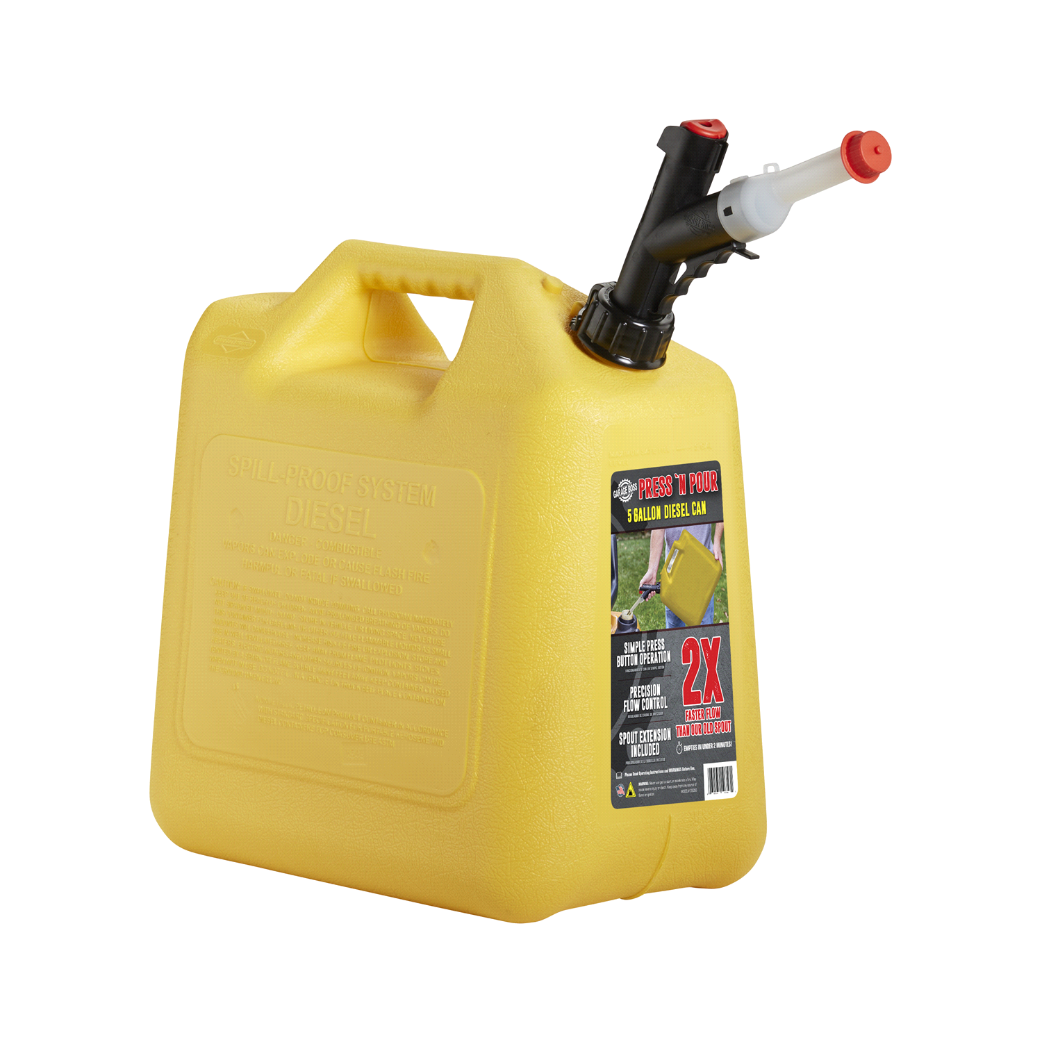 slide 2 of 2, GarageBOSS 5-Gallon Plastic Diesel Fuel Can, 5 gal