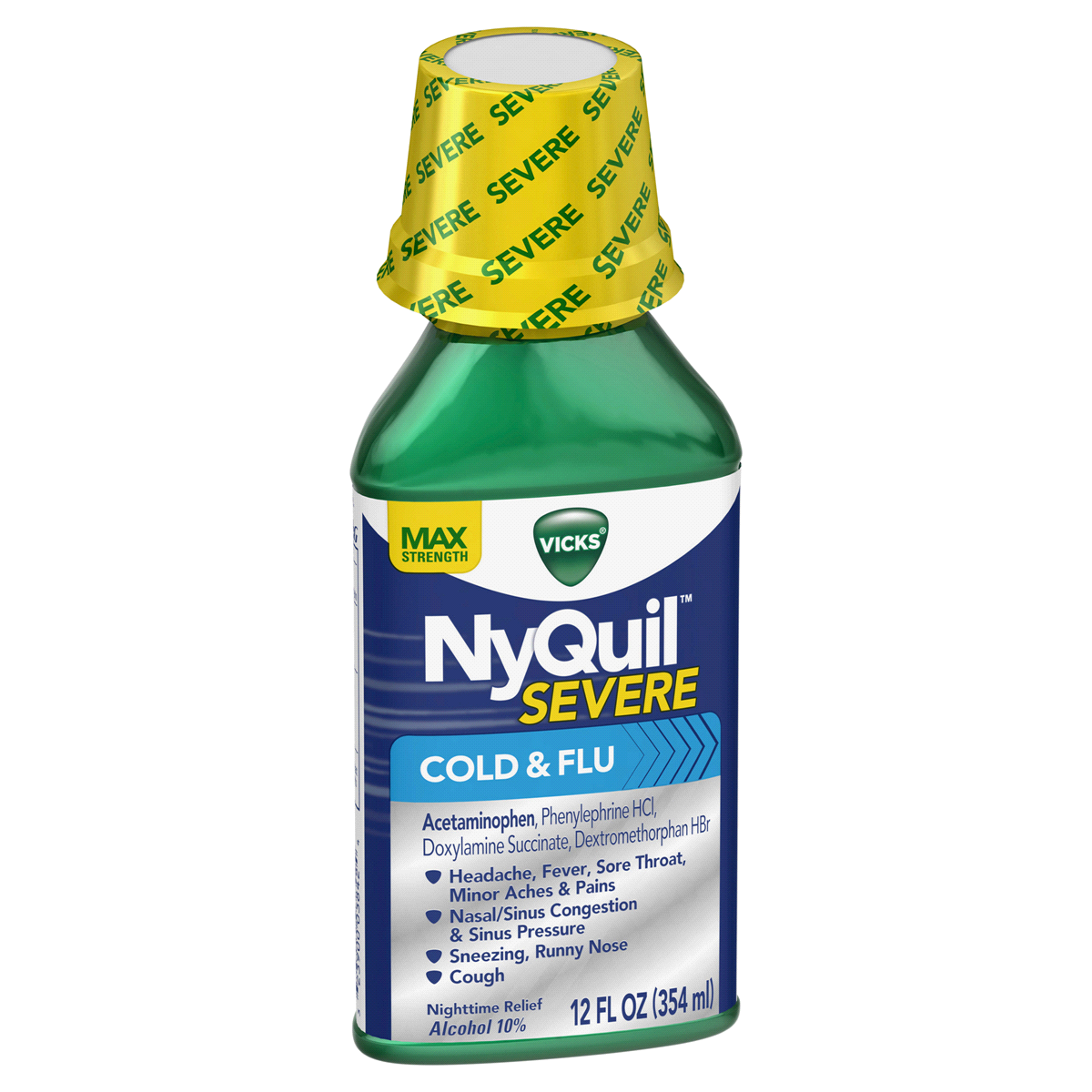 slide 3 of 3, NyQuil Vicks Nyquil Severe Cold Flu Nighttime Relief Liquid, 12 fl oz