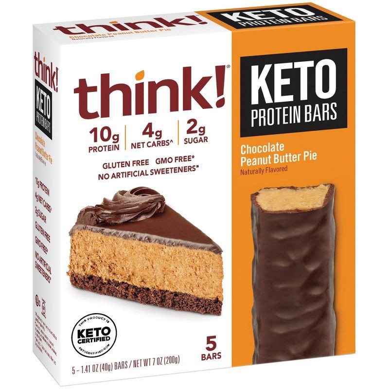 slide 2 of 4, think! Keto Protein Chocolate Peanut Butter Bars - 5ct, 5 ct