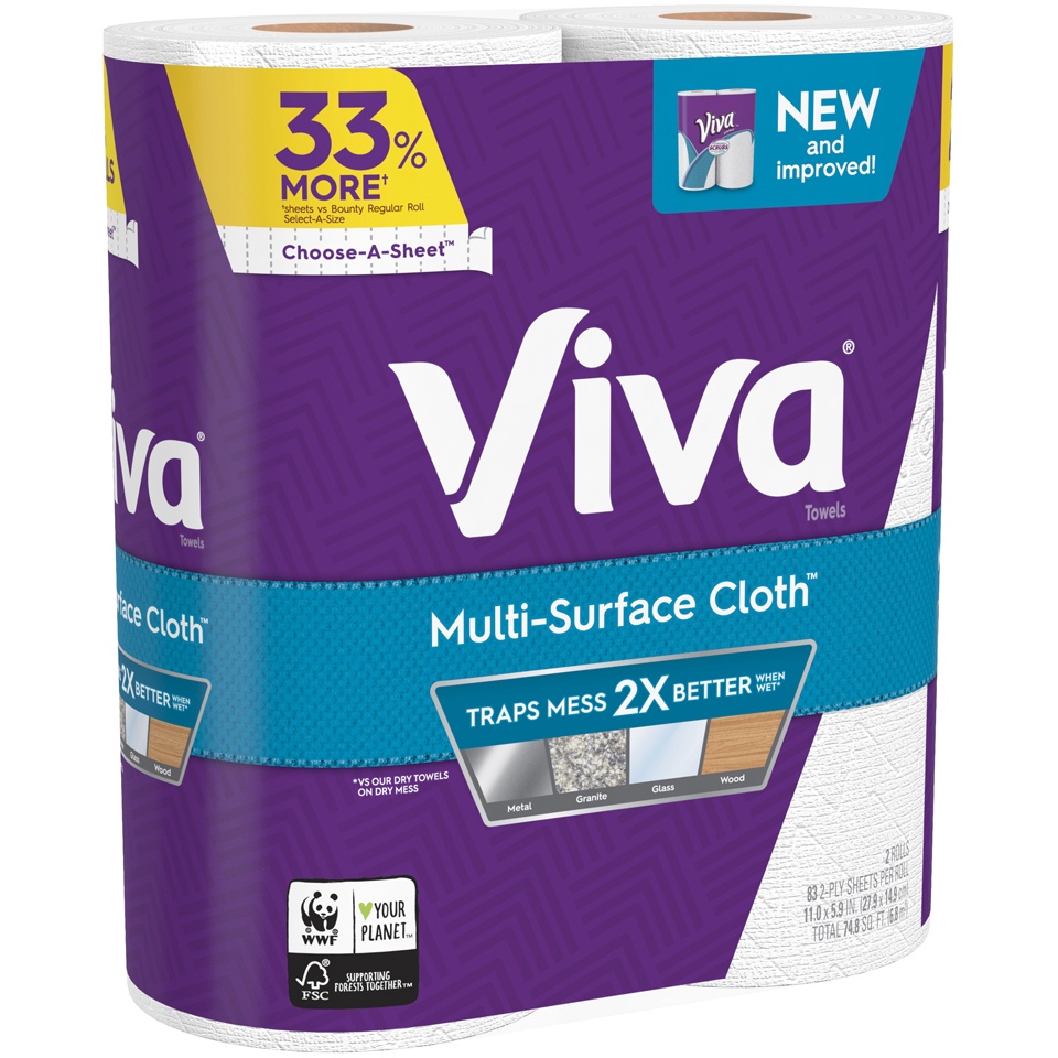 slide 2 of 3, Viva Multi-Surface Cloth Choose-A-Sheet Paper Towels, White, 2 Big Rolls, 2 ct