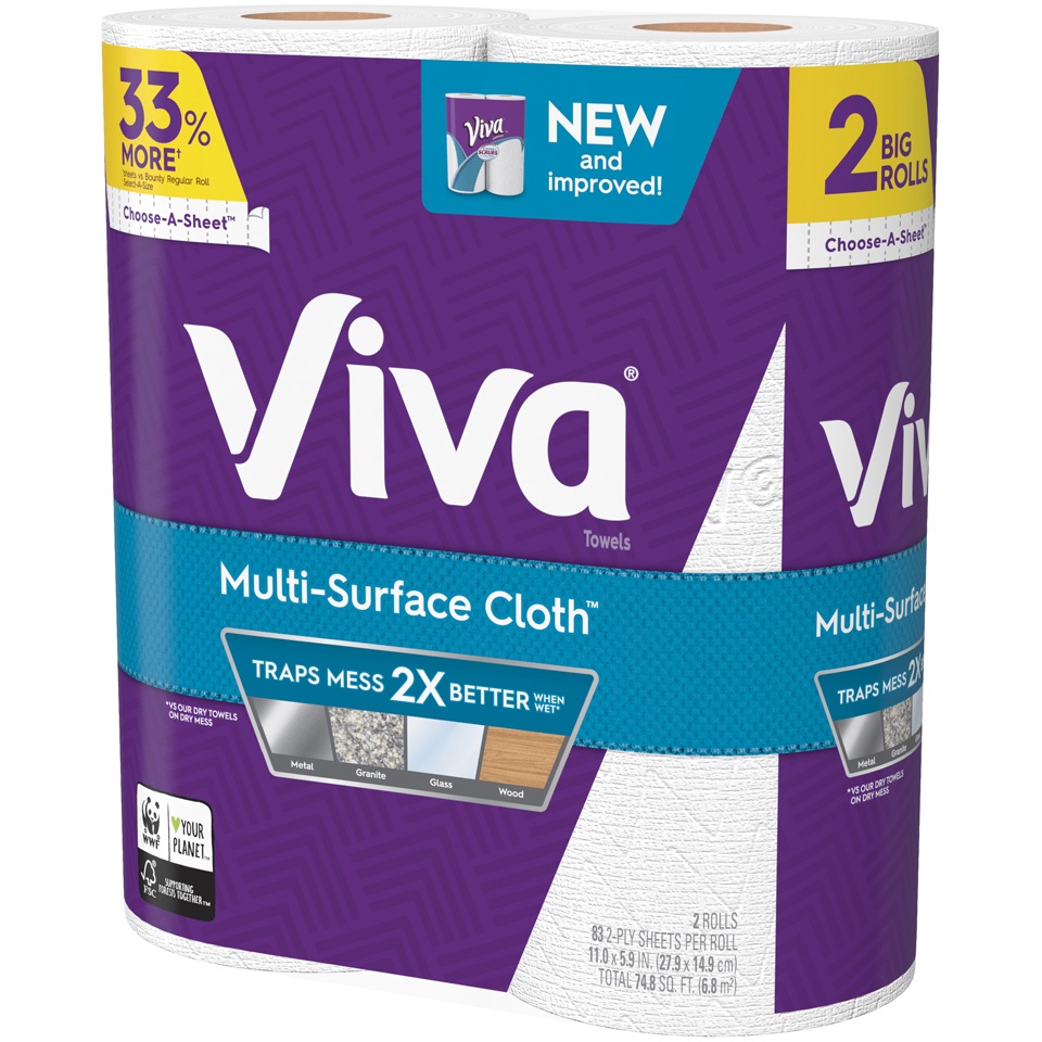 slide 3 of 3, Viva Multi-Surface Cloth Choose-A-Sheet Paper Towels, White, 2 Big Rolls, 2 ct