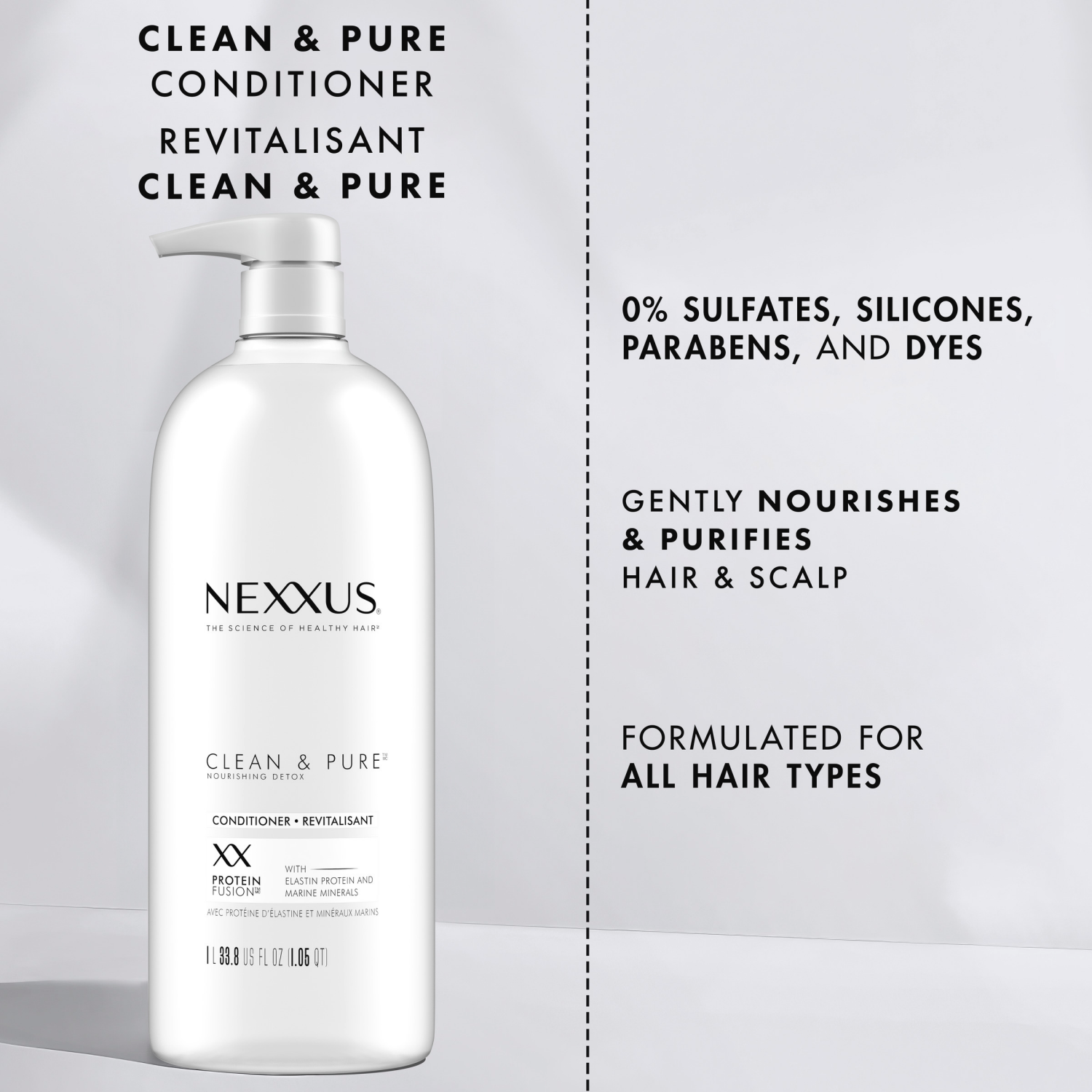slide 3 of 7, Nexxus Clean and Pure Conditioner, With ProteinFusion, 33.8 oz, 33.8 fl oz