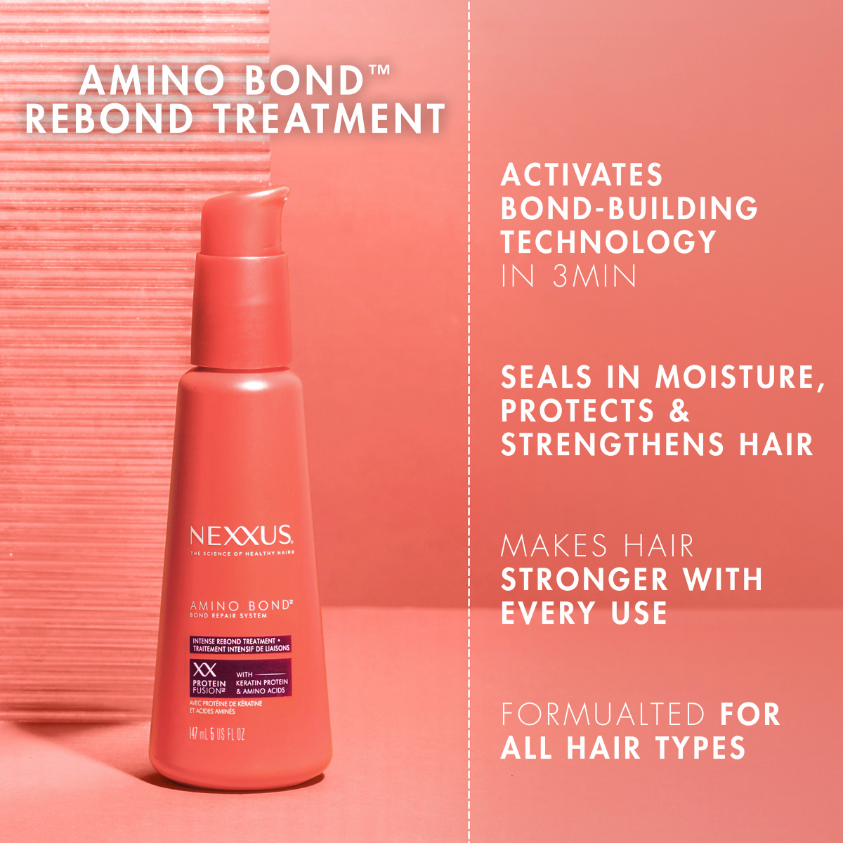 slide 8 of 8, Nexxus Intense Bonding Treatment Amino Bond for Stronger, More Damage-Resistant Hair, with Amino Acids & Keratin Protein, 5 oz, 5 fl oz