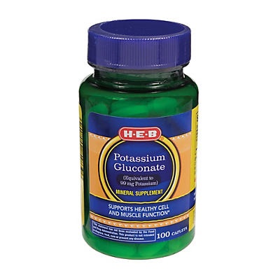 slide 1 of 1, H-E-B Potassium Gluconate 595 mg Caplets, 100 ct