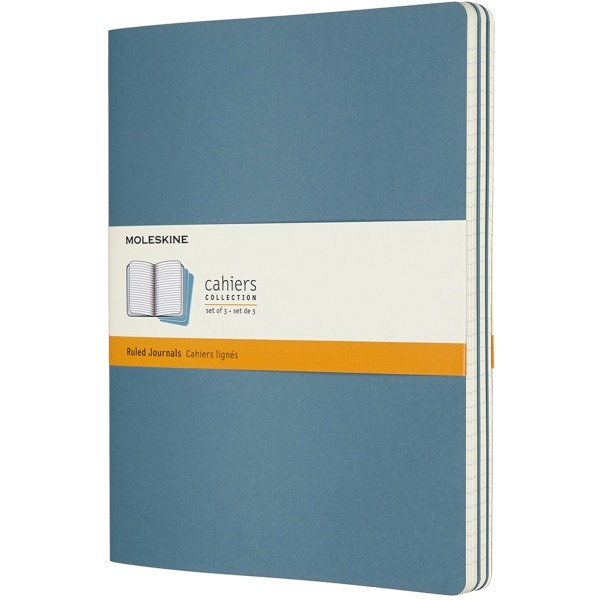 slide 1 of 5, Moleskine Cahier Journals, 7-1/2'' X 9-3/4'', Ruled, 80 Pages (40 Sheets), Brisk Blue, Set Of 3 Journals, 40 ct