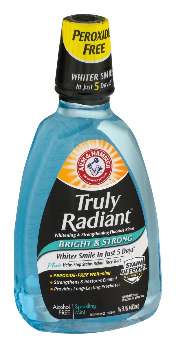 slide 2 of 9, Arm & Hammer Truly Radiant Sparkling Mint Whitening & Strengthening Fluoride Rinse, 16 fl oz