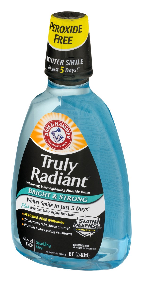 slide 4 of 9, Arm & Hammer Truly Radiant Sparkling Mint Whitening & Strengthening Fluoride Rinse, 16 fl oz