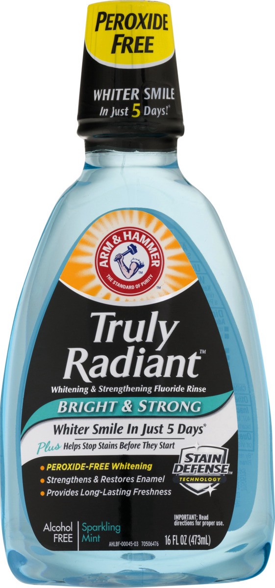 slide 8 of 9, Arm & Hammer Truly Radiant Sparkling Mint Whitening & Strengthening Fluoride Rinse, 16 fl oz