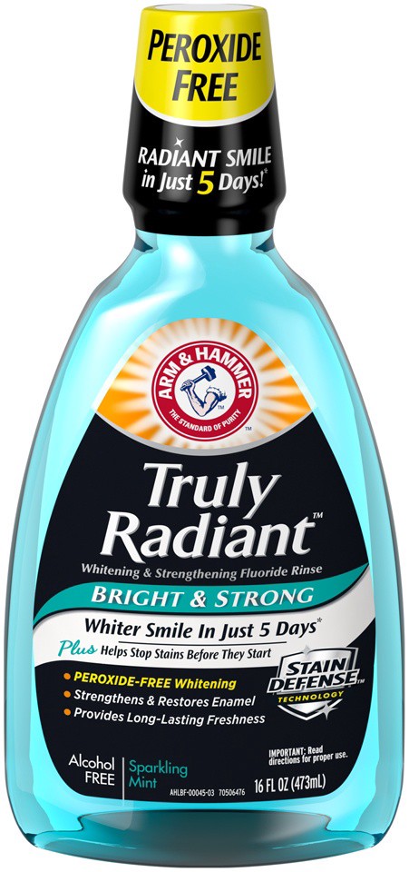 slide 1 of 9, Arm & Hammer Truly Radiant Sparkling Mint Whitening & Strengthening Fluoride Rinse, 16 fl oz