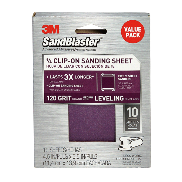 slide 1 of 1, 3M SandBlaster Palm Sander Sheets, 10 ct; 120 Grit