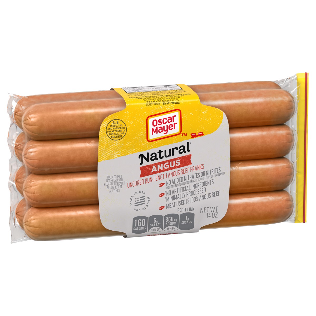 slide 8 of 9, Oscar Mayer Natural Selects Bun-Length Angus Beef Uncured Beef Franks Hot Dogs, 8 ct. Pack, 8 ct