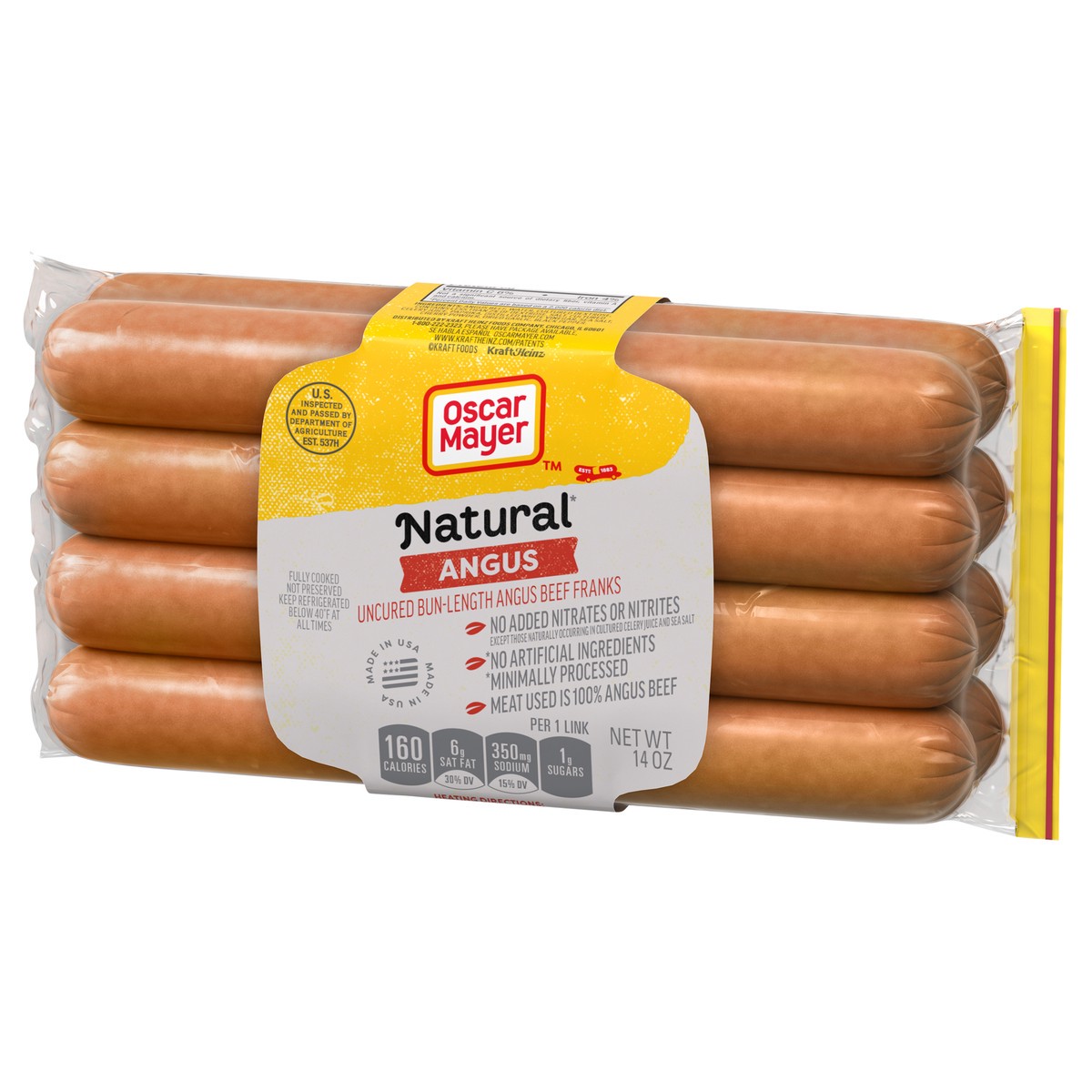 slide 4 of 9, Oscar Mayer Natural Selects Bun-Length Angus Beef Uncured Beef Franks Hot Dogs, 8 ct. Pack, 8 ct