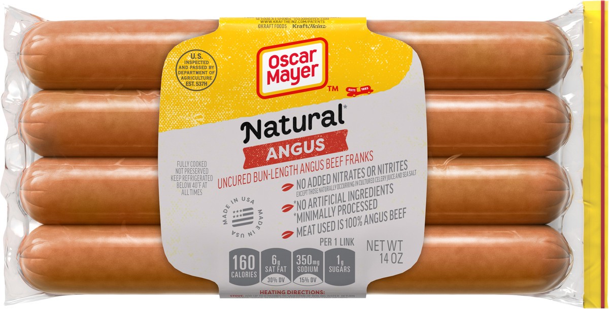 slide 7 of 9, Oscar Mayer Natural Selects Bun-Length Angus Beef Uncured Beef Franks Hot Dogs, 8 ct. Pack, 8 ct