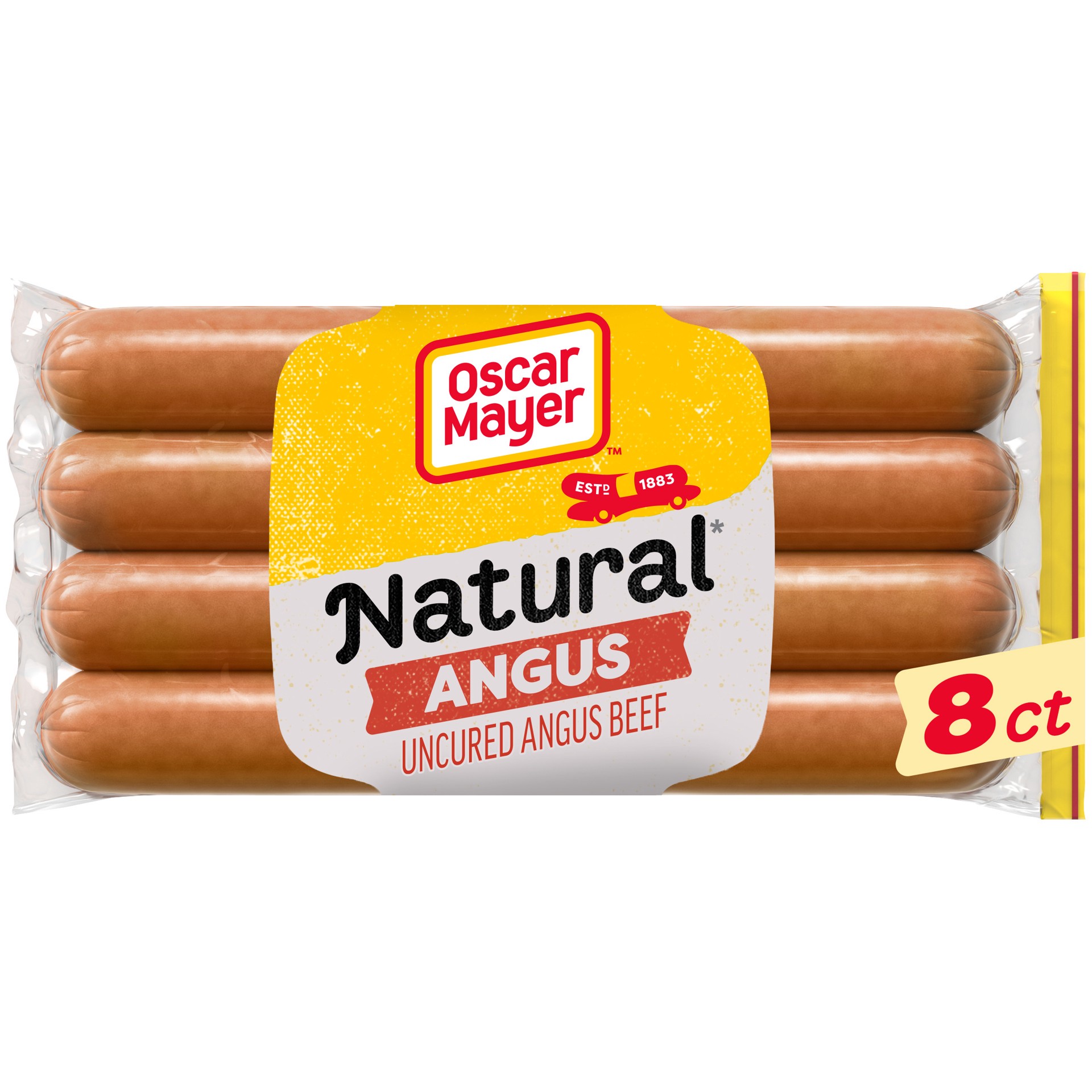 slide 1 of 9, Oscar Mayer Natural Selects Bun-Length Angus Beef Uncured Beef Franks Hot Dogs, 8 ct. Pack, 8 ct