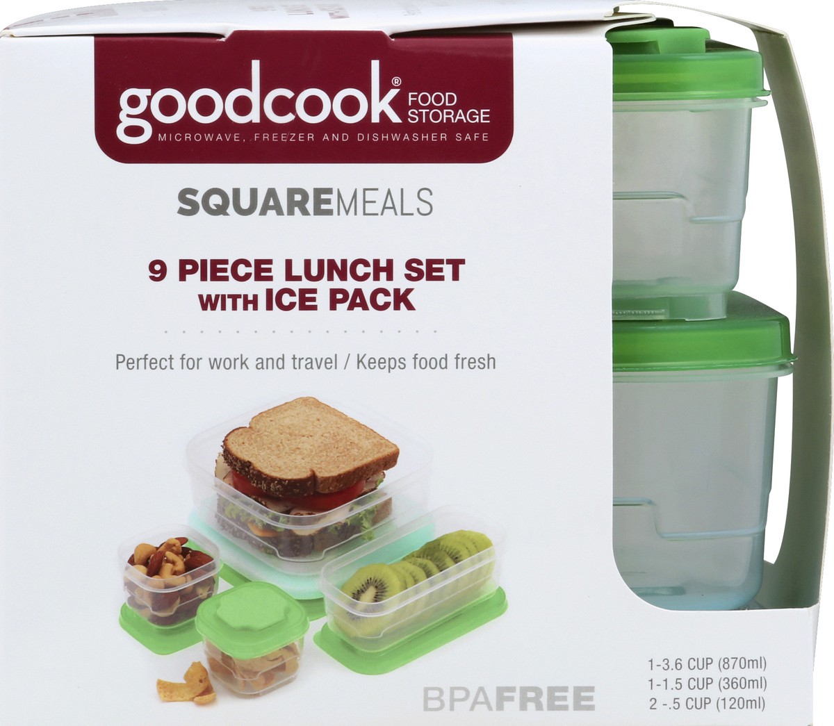 slide 3 of 4, Good Cook Square Meals Lunch Set With Ice Pack , 9 pc