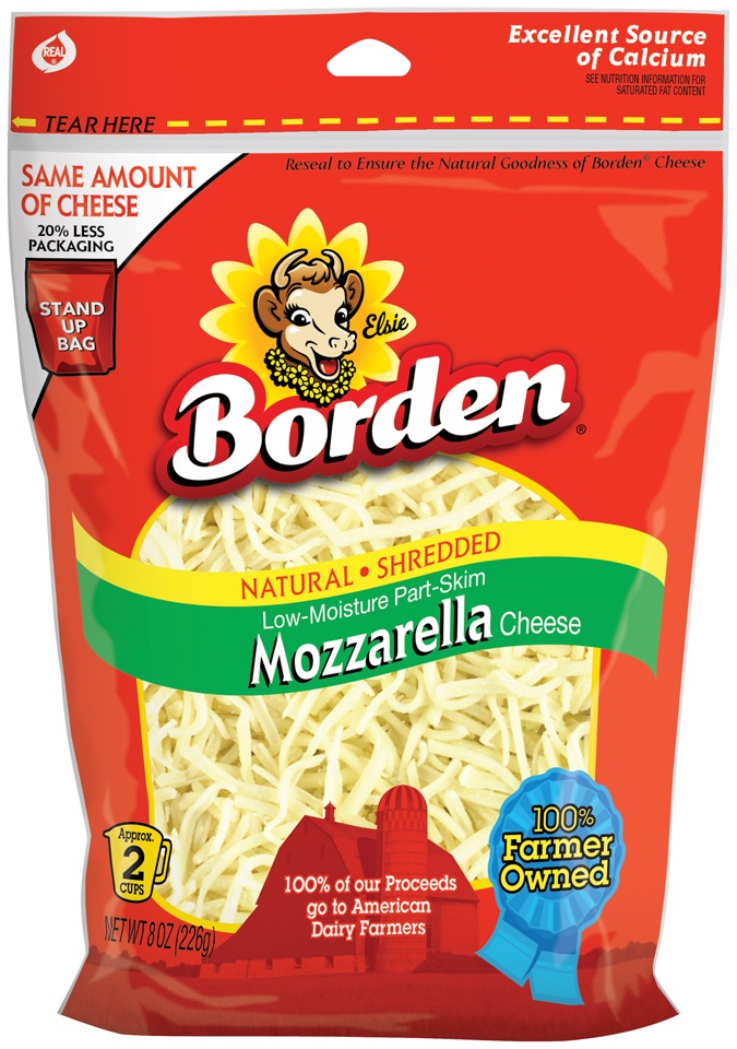 slide 1 of 1, Borden Shredded Mozzarella Lowmoisture Partskim Cheese, 8 oz