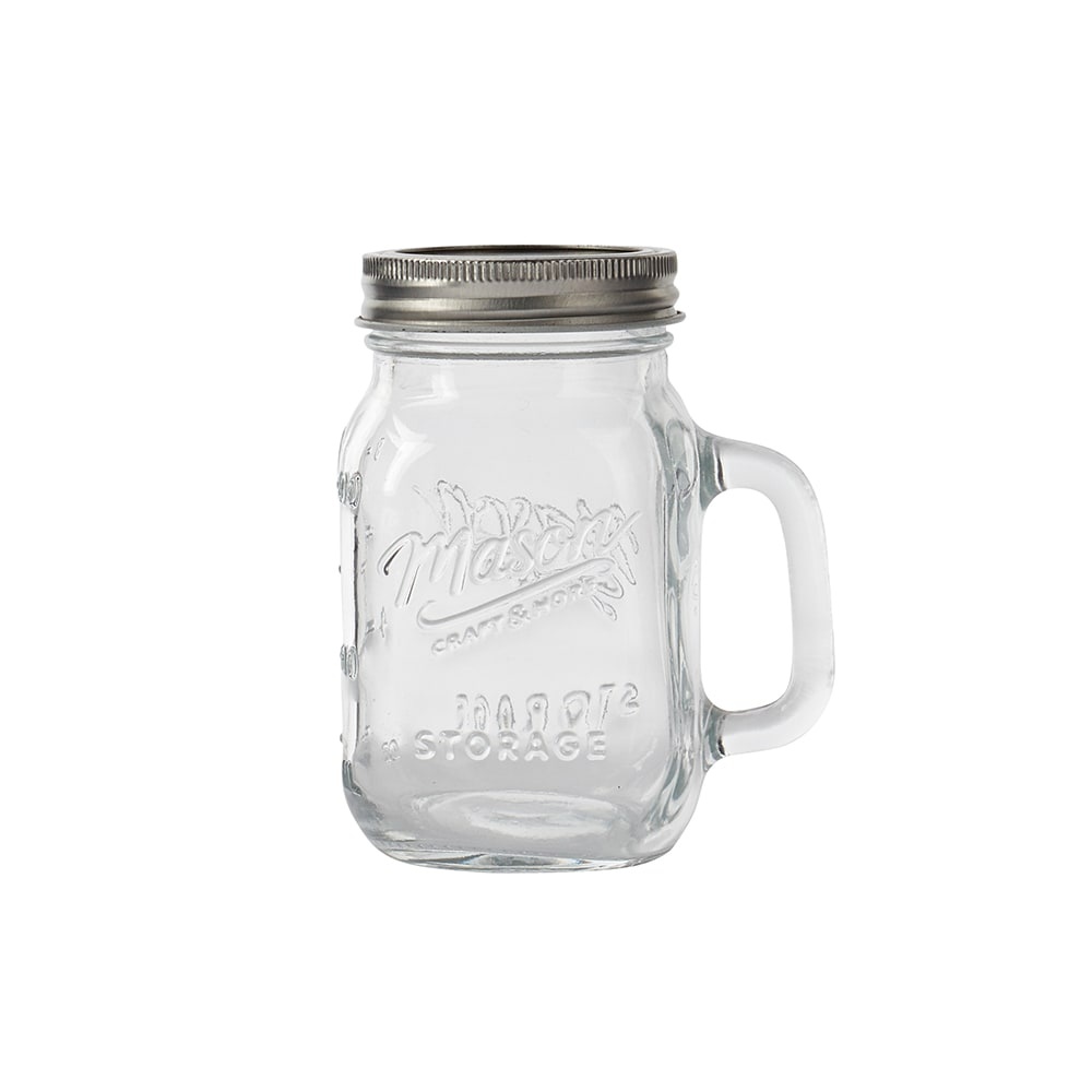 slide 1 of 1, Tabletops Unlimited Mason Glass Drinking Jar With Lid And Handle - Clear, 8 oz