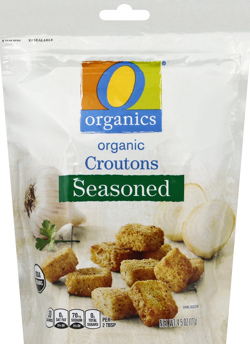 slide 2 of 2, O Organics Croutons, Organic, Seasoned, 4.5 oz
