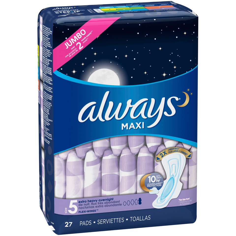 slide 2 of 3, Always Extra Heavy Overnight With Flexi-Wings Maxi Pads, 