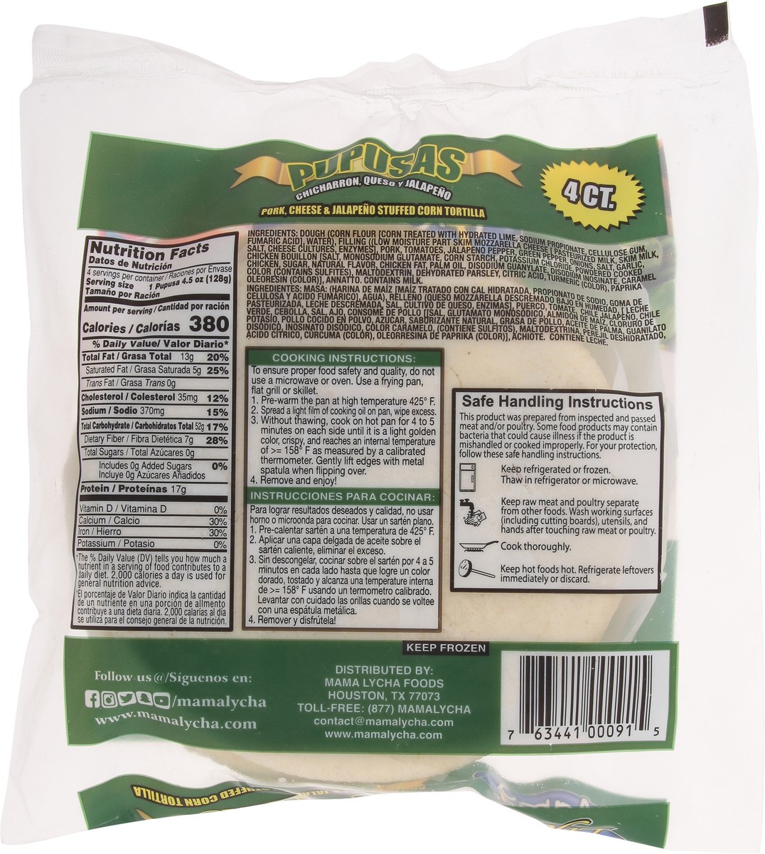 slide 8 of 13, Mama Lycha Pork, Cheese & Jalapeno Stuffed Corn Tortilla 4 ea, MED/LG