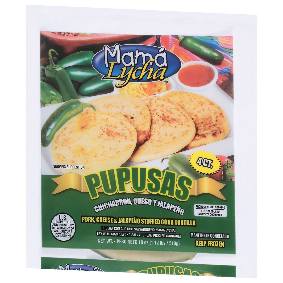 slide 7 of 13, Mama Lycha Pork, Cheese & Jalapeno Stuffed Corn Tortilla 4 ea, MED/LG