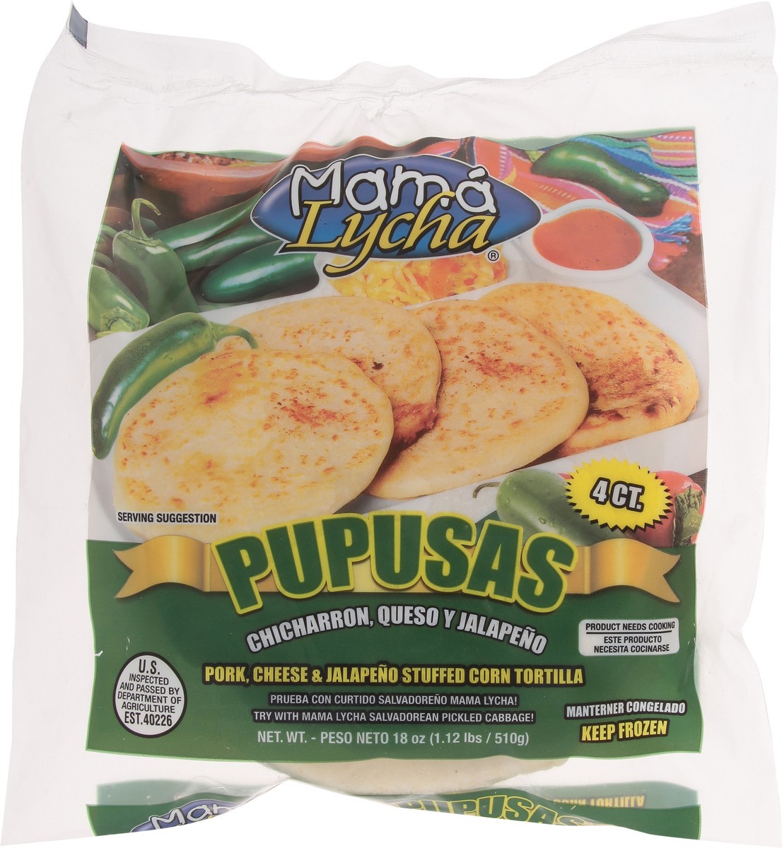 slide 2 of 13, Mama Lycha Pork, Cheese & Jalapeno Stuffed Corn Tortilla 4 ea, MED/LG