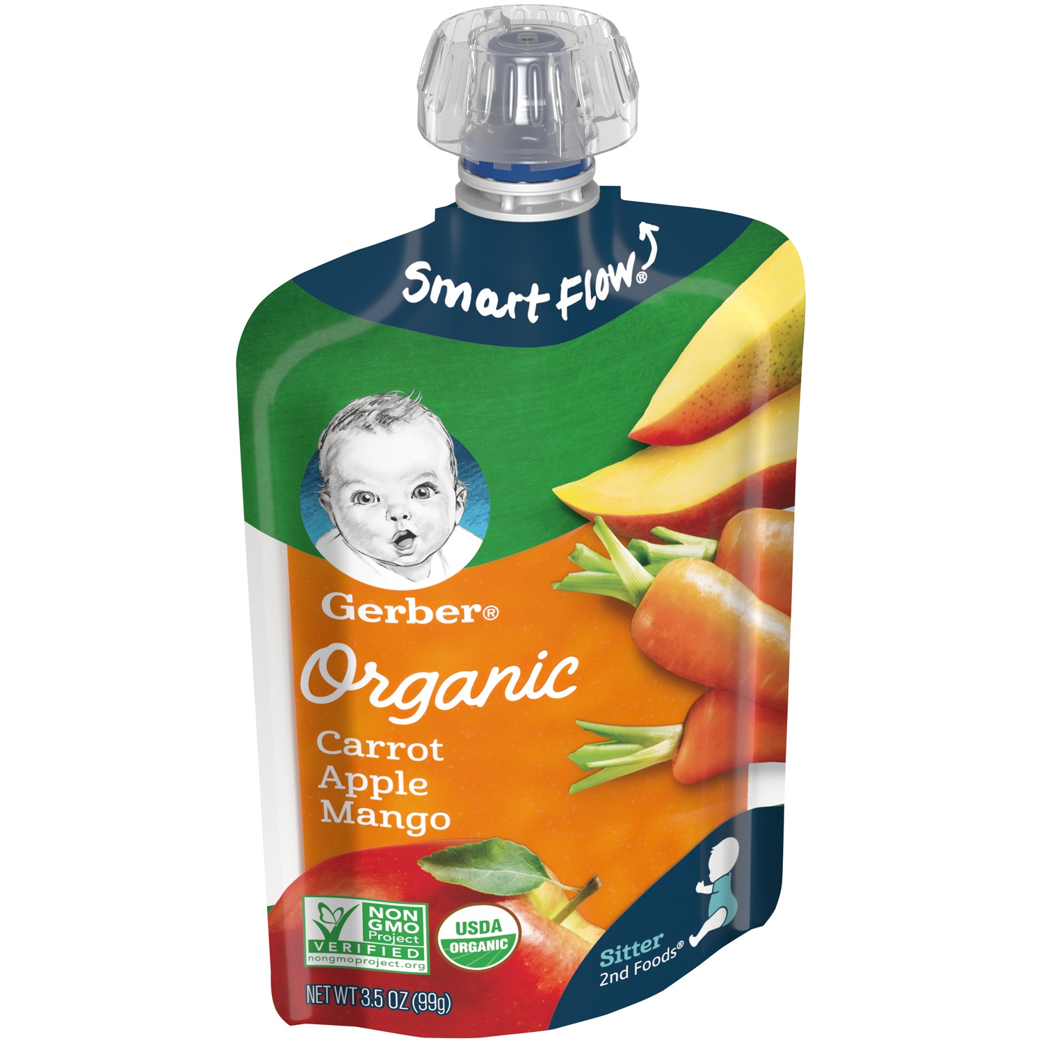 slide 8 of 9, Gerber Organic Carrot Apple Mango Baby Food Pouch, 3.5 oz