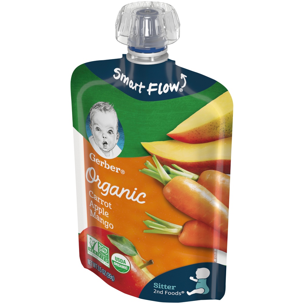 slide 9 of 9, Gerber Organic Carrot Apple Mango Baby Food Pouch, 3.5 oz