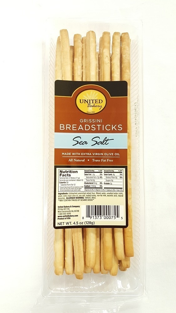 slide 1 of 1, United Bakery Sea Salt Bread Sticks, 4.5 oz