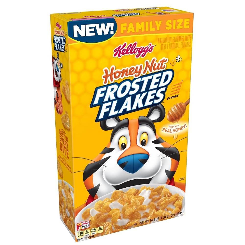 slide 5 of 5, Kellogg's Frosted Flakes Breakfast Cereal Honey Nut Family Size, 24.5 oz