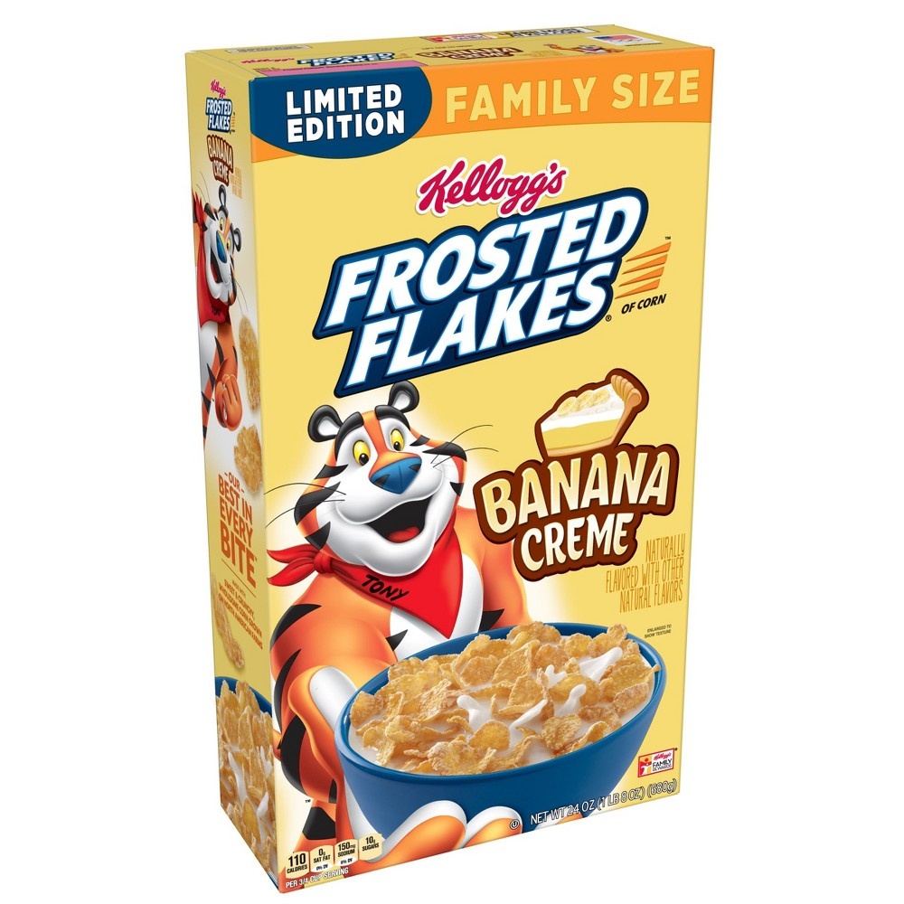 slide 5 of 5, Kellogg's Frosted Flakes Breakfast Cereal Banana Crème Family Size, 24 oz