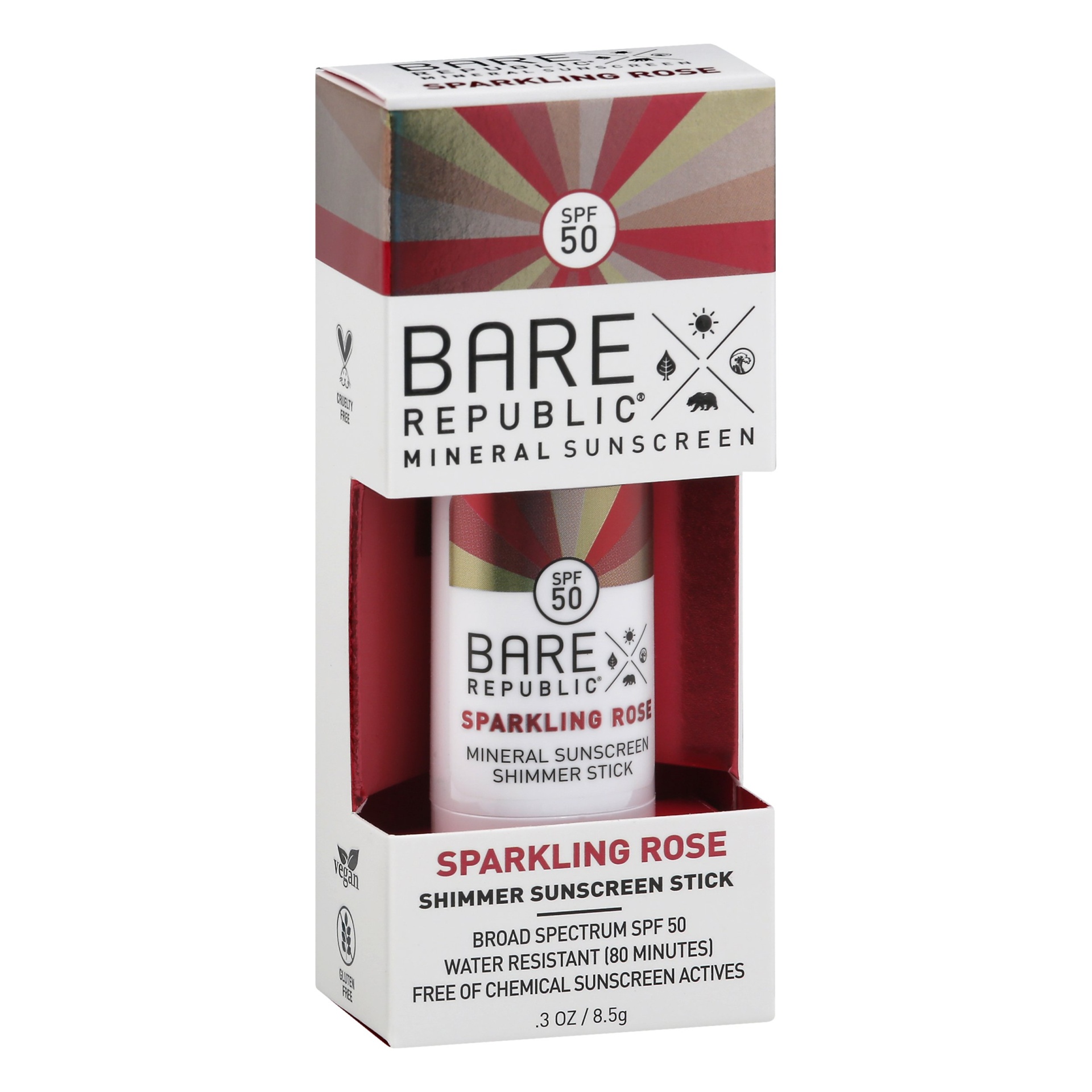 slide 1 of 1, Bare Republic Mineral Shimmer Rose Gold Sunscreen Stick - SPF 50, 3 oz