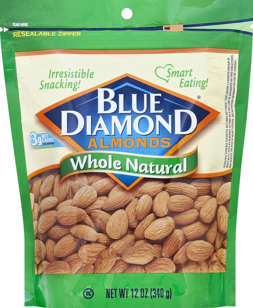 slide 1 of 3, Blue Diamond Whole Natural Almonds - 12 oz, 12 oz