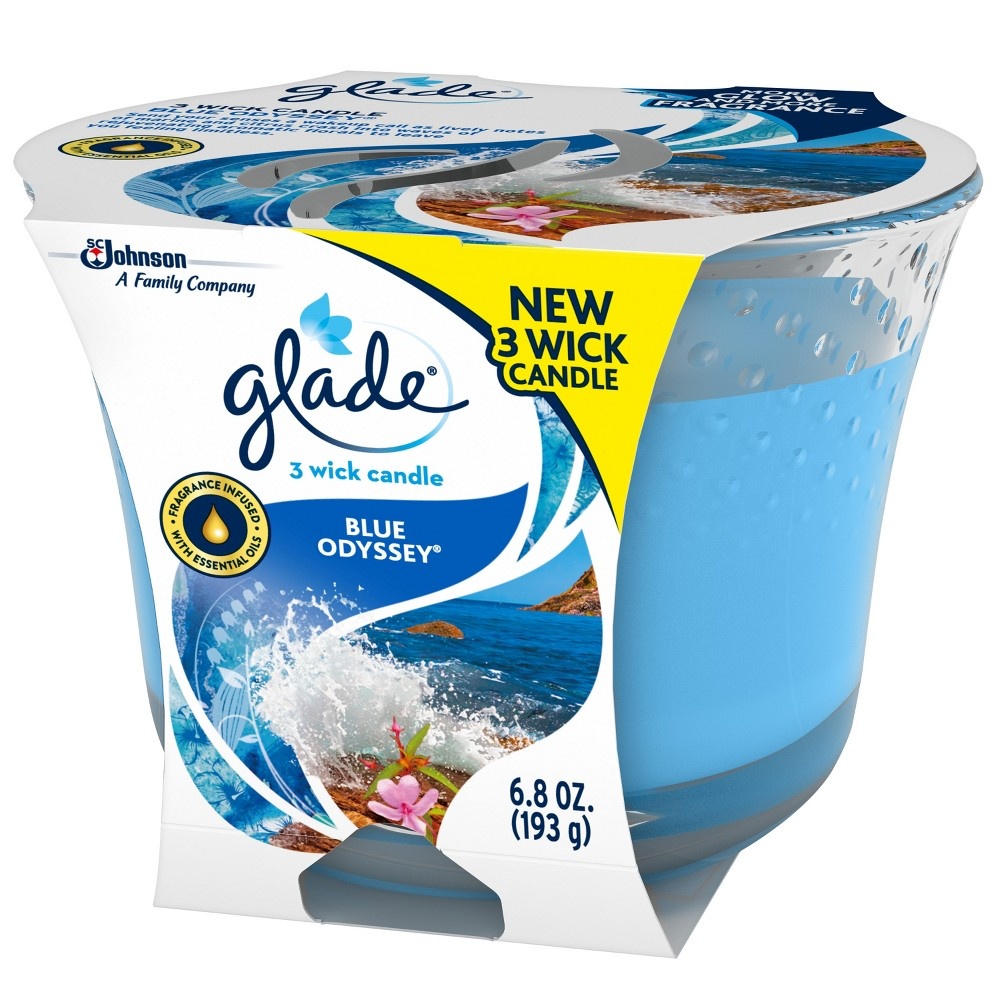 slide 2 of 6, Glade Blue Odyssey 3-Wick Candle, 6.8 oz