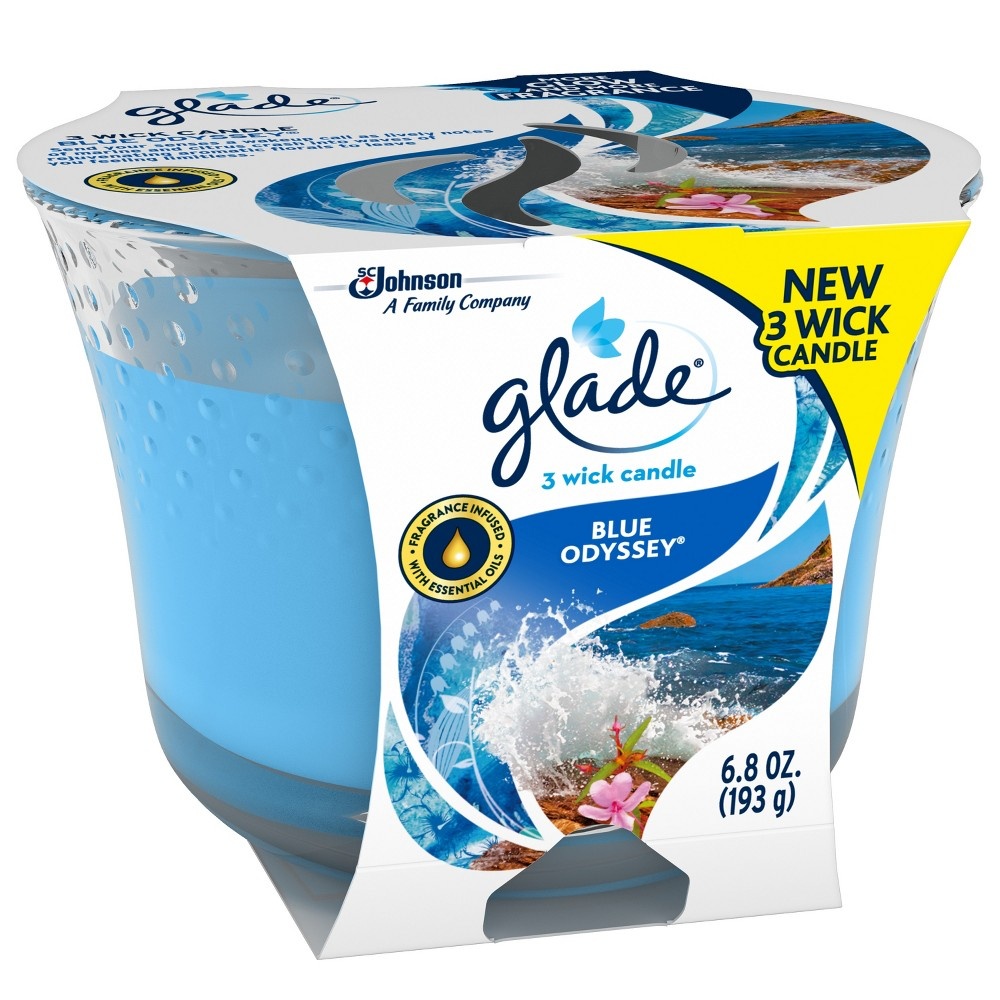 slide 3 of 6, Glade Blue Odyssey 3-Wick Candle, 6.8 oz