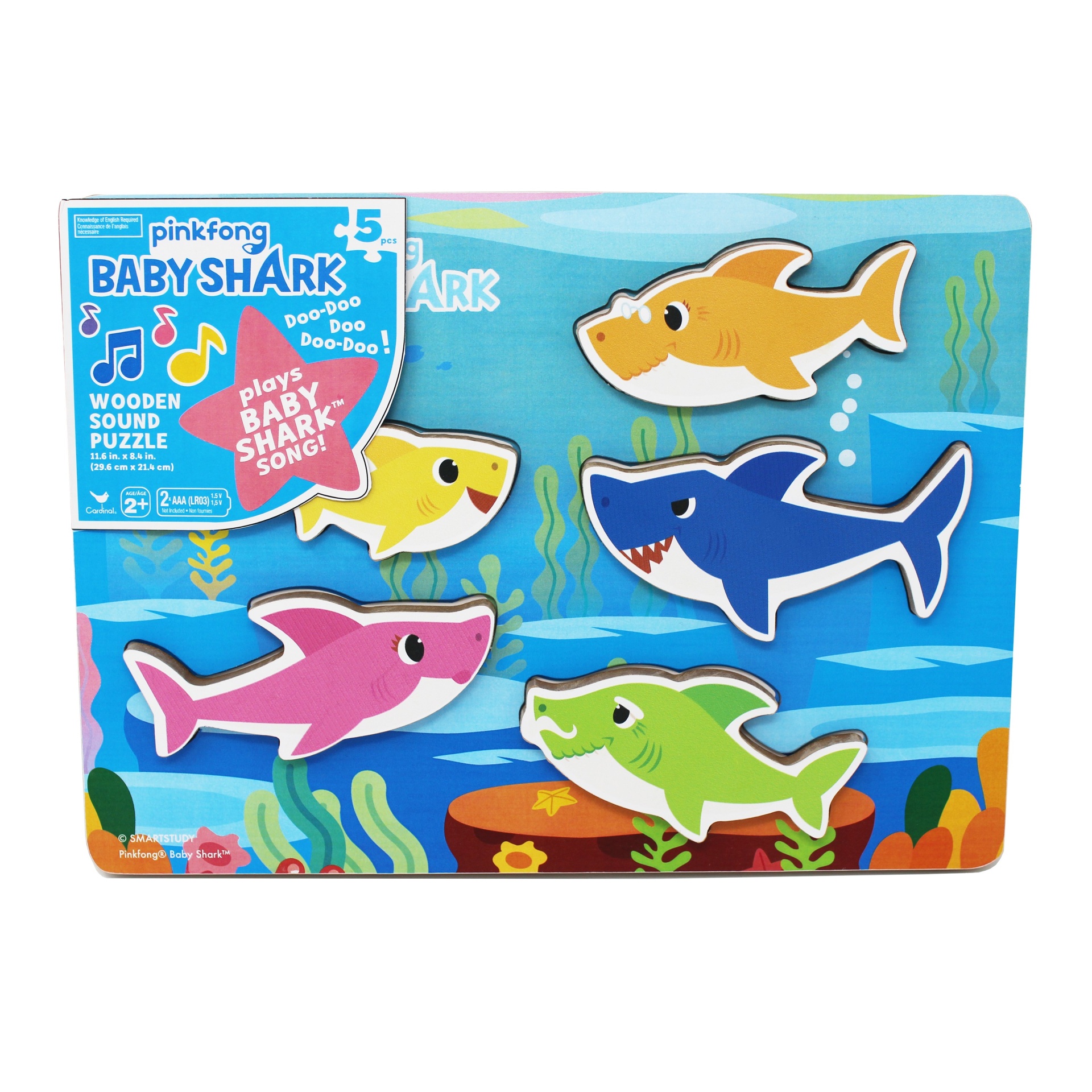 slide 1 of 4, Cardinal Pinkfong Baby Shark Chunky Wooden Sound Puzzle, 5 ct