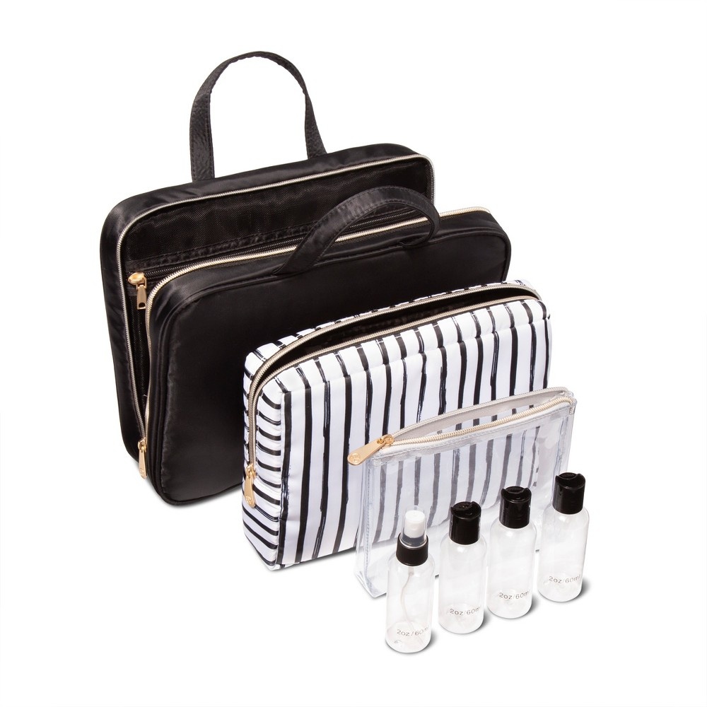 slide 3 of 3, Sonia Kashuk Weekender Bag Set - Black/Stripe, 1 ct